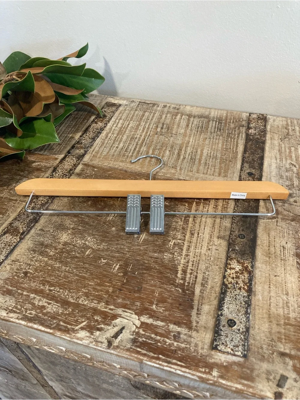 10 Pants Hangers Wood and Metal With Clips
